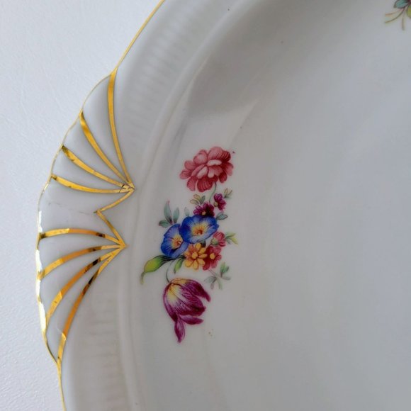ZS & Co Pink Floral 15" Oval Serving Platter 1940s Gold Trim US Zone Germany - Picture 4 of 9